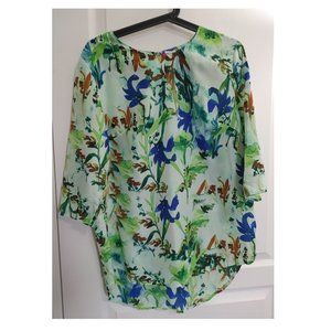 2XTREMZ ROUND NECK 3/4 SLEEVE LIGHT GREEN TROPICAL PRINT GLOSSY FABRIC (US 10)